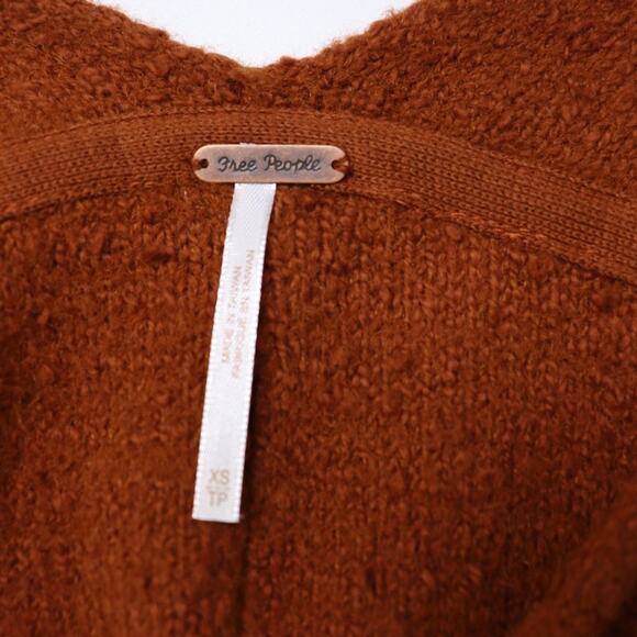 Free People Reverie V-Neck Rib Knit Sweater Balloon Sleeve Burnt Butter XS - Picture 5 of 10